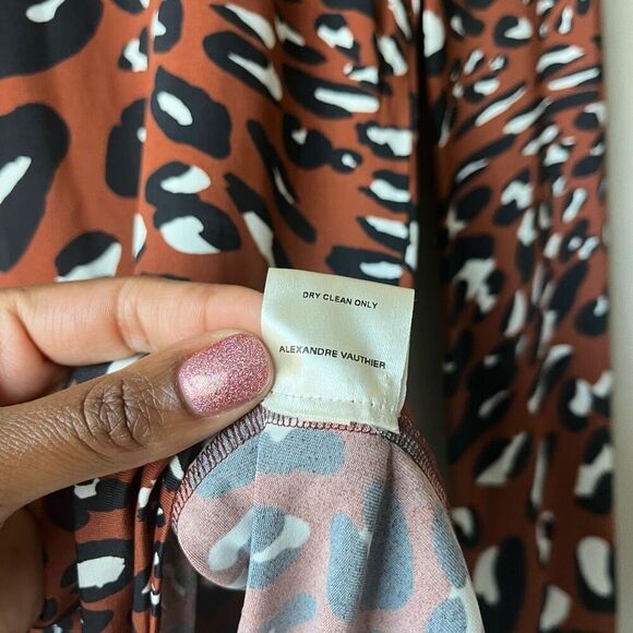Alexandre Vauthier Brown Leopard Animal Print Long Sleeve Crewneck Tee Size L - Picture 7 of 8